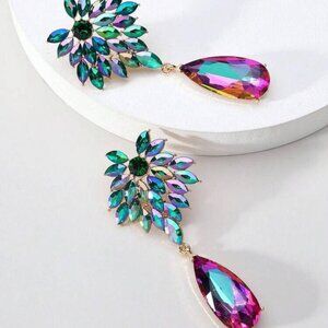 Elegant Glass Natural Earrings Green Pink